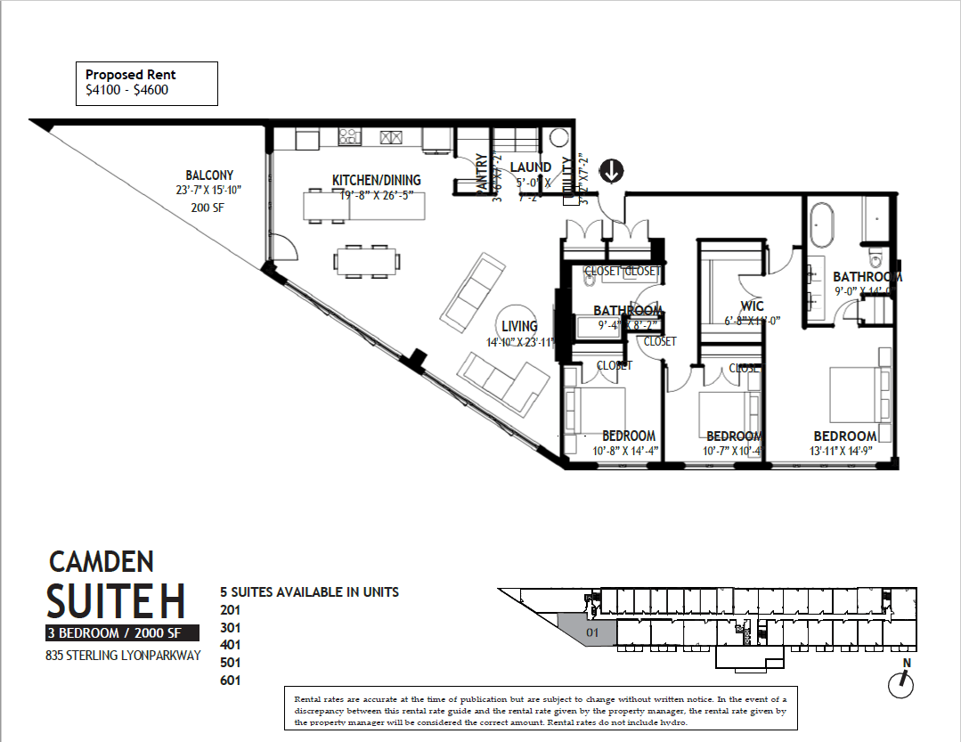 Floor plan for 3 beds, 2 baths, 2000 sqft